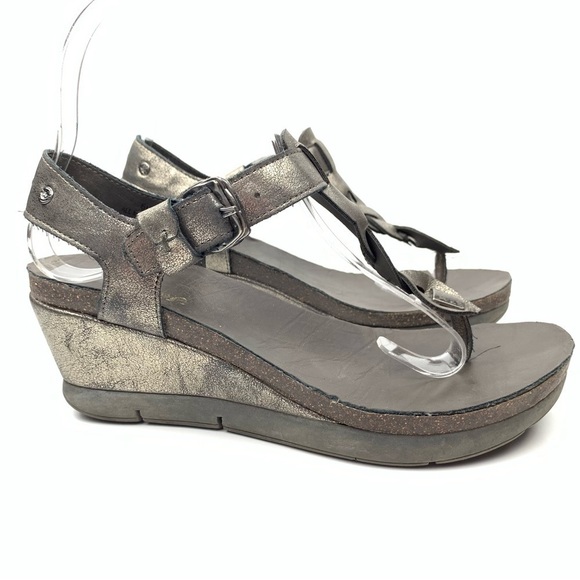Crown Vintage Shoes - Crown vintage sandals 6 Fleming pewter metallic faux leather braided wedges